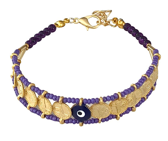 [[Evil eye coin bracelet///Bracelet de pièces de monnaie avec le mauvais œil]]
