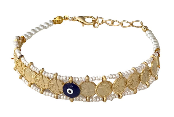 [[Evil eye coin bracelet///Bracelet de pièces de monnaie avec le mauvais œil]]