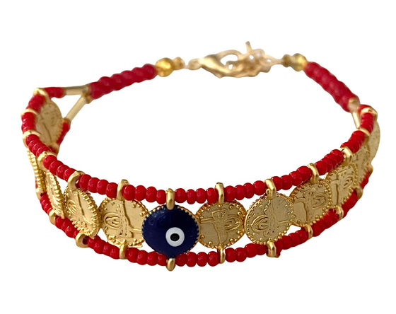[[Evil eye coin bracelet///Bracelet de pièces de monnaie avec le mauvais œil]]