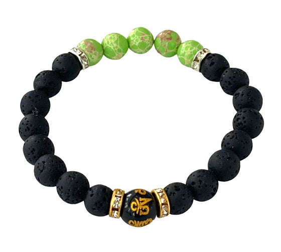 [[Lava stone healing bracelet - green///Bracelet de guérison en pierre de lave - vert]]