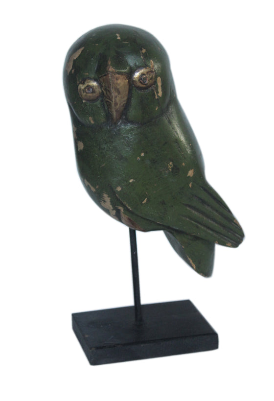 [[Green owl on stand///Hibou vert sur socle]]