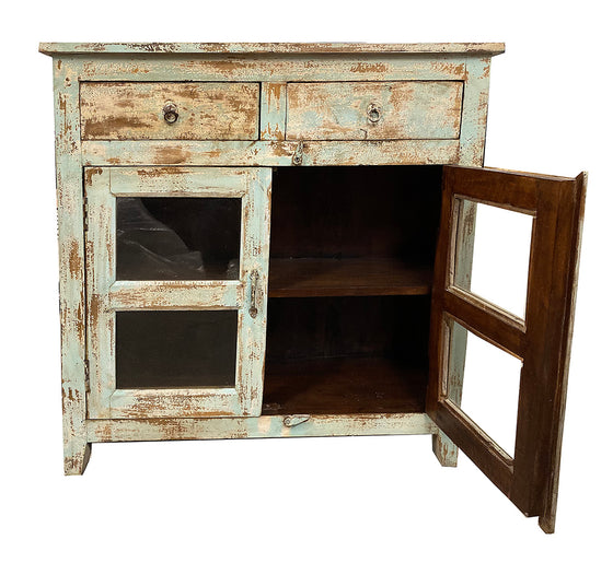 [[Indian vintage glass cabinet with drawers///Vitrine indienne vintage avec tiroirs]]