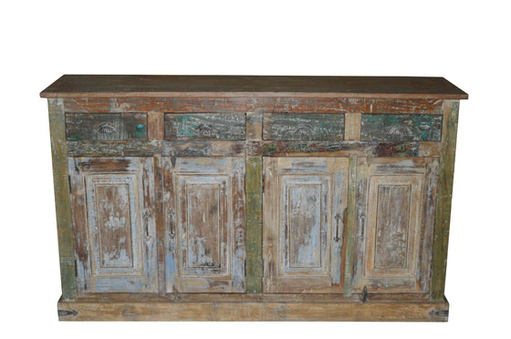 [[Reclaimed wood sideboard with 4 drawers and doors///Buffet en bois récupéré avec 4 tiroirs et portes]]