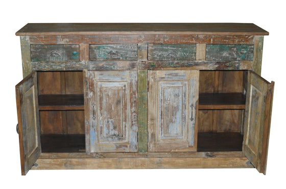 [[Reclaimed wood sideboard with 4 drawers and doors///Buffet en bois récupéré avec 4 tiroirs et portes]]