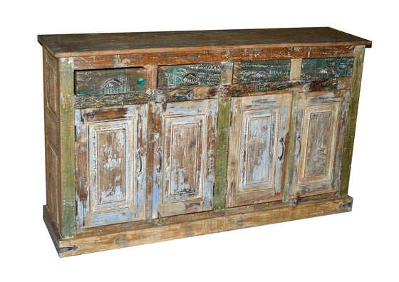 [[Reclaimed wood sideboard with 4 drawers and doors///Buffet en bois récupéré avec 4 tiroirs et portes]]