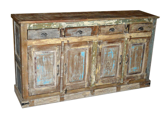 [[Reclaimed wood sideboard with 4 drawers and doors///Buffet en bois récupéré avec 4 tiroirs et portes]]