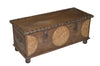 [[Indian vintage chest with ornamental carving and brass accents///Commode indienne vintage avec sculpture ornementale et accents en laiton]]