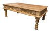 [[Reclaimed wood coffee table with hand carved panels///Coffre en bois récupéré avec panneaux sculptés à la main]]