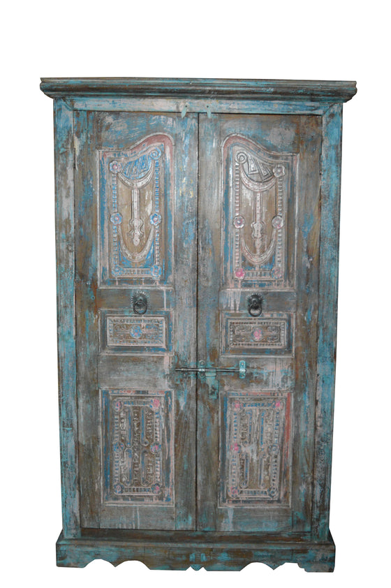 [[Large teak wood cabinet with an old Indian door///Grand meuble en bois de teck avec une ancienne porte indienne]]