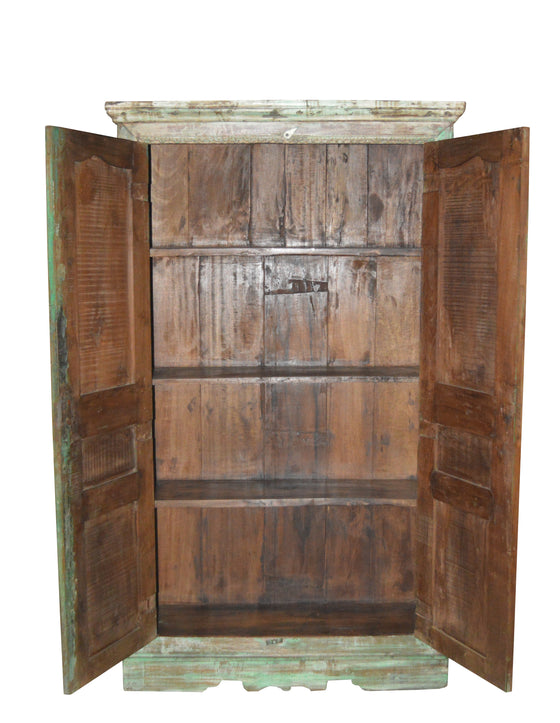 [[Large teak wood cabinet with an old Indian door///Grande armoire en bois de teck avec une ancienne porte indienne]]
