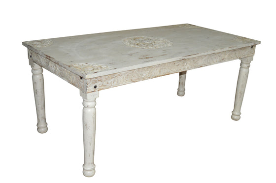 [[Whitewashed Jali dining table for 8///Table de salle à manger Jali blanchie à la chaux pour 8 personnes]]
