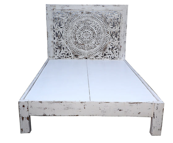 [[Mandala jali bedframe : Whitewashed///Cadre de lit mandala jali : Blanchi à la chaux]]