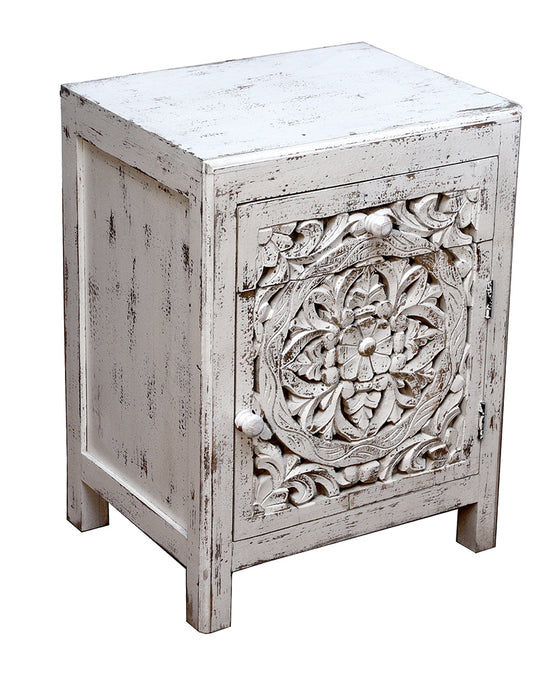 [[Whitewashed Jali bedside table///Table de chevet Jali blanchie à la chaux]]