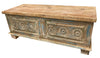 [[Reclaimed wood chest with hand carved panels///Coffre en bois récupéré avec panneaux sculptés à la main]]