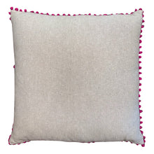 [[Beige cotton cushion with colorful pompoms, 24"///Coussin en coton beige avec des pompons colorés, 24"]]