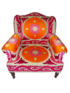 [[Beige orange and pink embroidered arm chair///Fauteuil brodé orange et beige]]