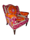 [[Beige orange and pink embroidered arm chair///Fauteuil brodé orange et beige]]