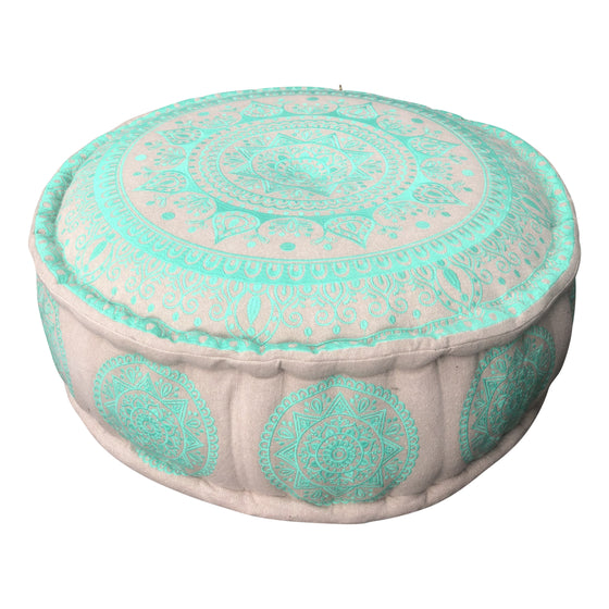 [[SURYA embroidered cotton pouf : Mint///SURYA pouf brodé en coton : Menthe]]