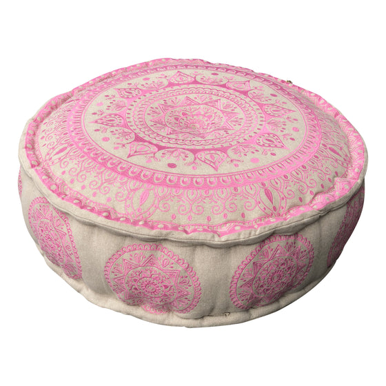 [[SURYA embroidered cotton pouf : Pink///SURYA pouf brodé en coton : Rose]]