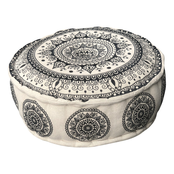 [[SURYA embroidered cotton pouf : Black///SURYA pouf brodé en coton : Black]]