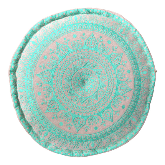 [[SURYA embroidered cotton pouf : Mint///SURYA pouf brodé en coton : Menthe]]