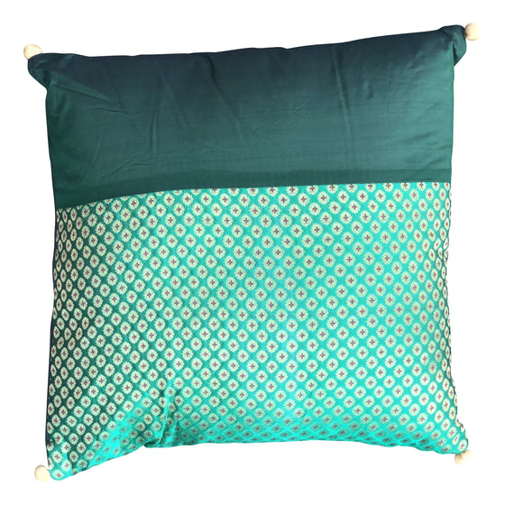 [[Silk and brocade cushion with pompoms///Coussin en soie et brocart avec pompons]]