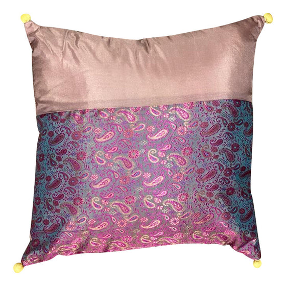 [[Silk and brocade cushion with pompoms///Coussin en soie et brocart avec pompons]]