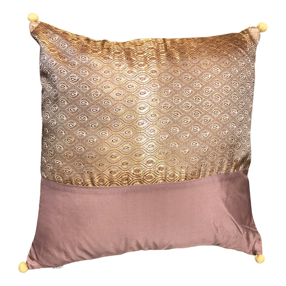 [[Silk and brocade cushion with pompoms///Coussin en soie et brocart avec pompons]]