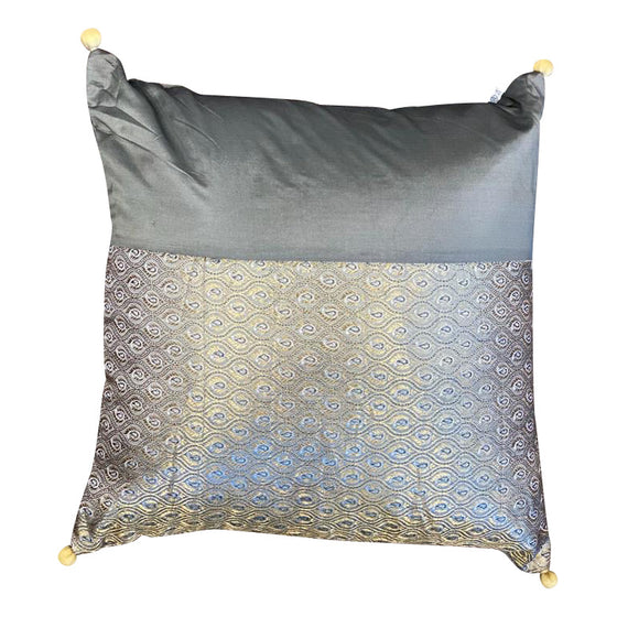 [[Silk and brocade cushion with pompoms///Coussin en soie et brocart avec pompons]]