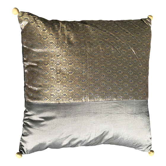 [[Silk and brocade cushion with pompoms///Coussin en soie et brocart avec pompons]]
