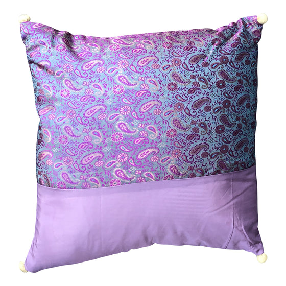[[Silk and brocade cushion with pompoms///Coussin en soie et brocart avec pompons]]