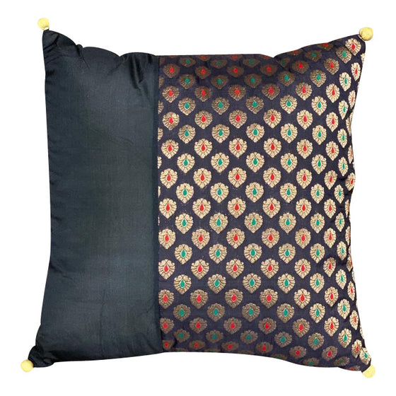 [[Silk and brocade cushion with pompoms///Coussin en soie et brocart avec pompons]]