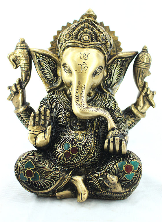 [[Filigran decorated brass Ganesh statue///Statue de Ganesh en laiton décorée de filigranes]]
