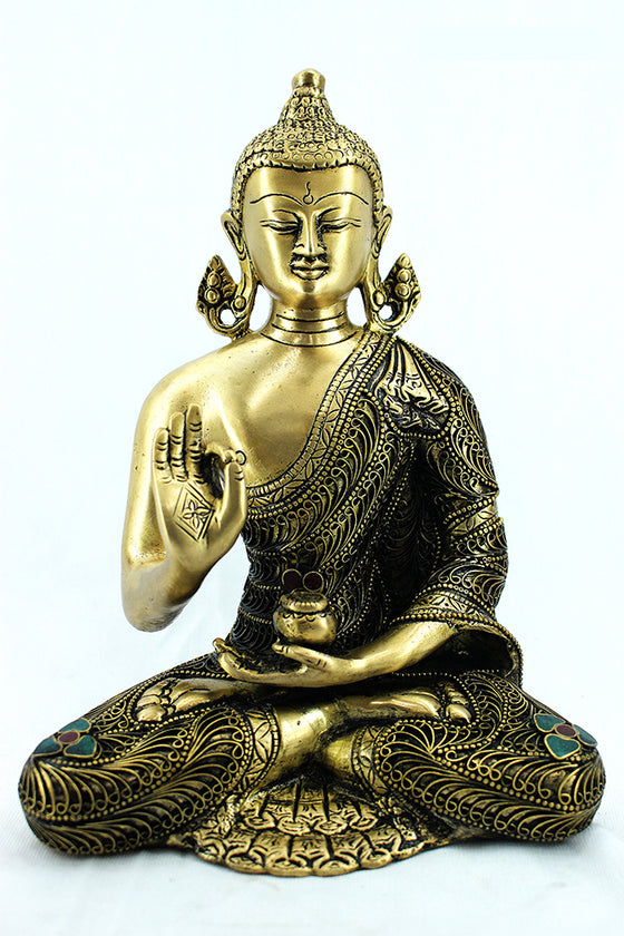 [[Filigran decorated brass Buddha statue///Statue de Buddha en laiton décorée de filigranes]]