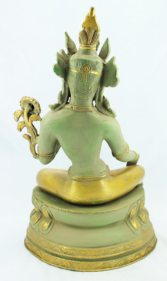 [[Vintage green and gold brass Tara statue///Statue de Tara en laiton vert et or vintage]]