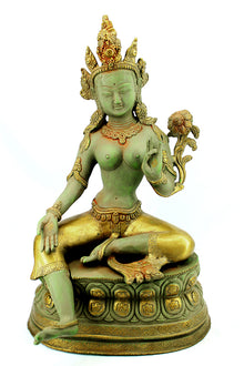  [[Vintage green and gold brass Tara statue///Statue de Tara en laiton vert et or vintage]]
