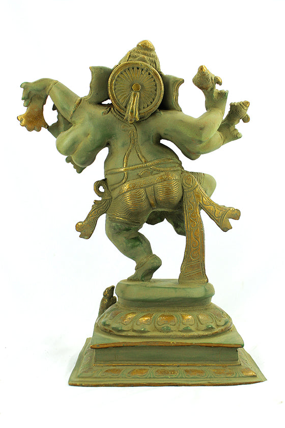 [[Vintage green and gold brass Ganesh statue///Statue de Ganesh en laiton vert et or vintage]]