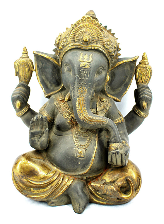 [[Antique black and gold brass Ganesh statue///Statue de Ganesh en laiton noir et or antique]]