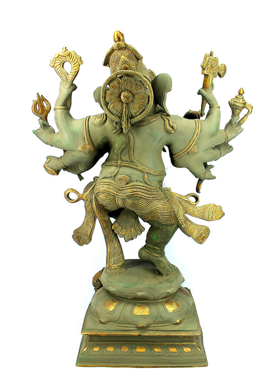 [[Vintage green and gold brass Ganesh statue///Statue de Ganesh en laiton vert et or vintage]]
