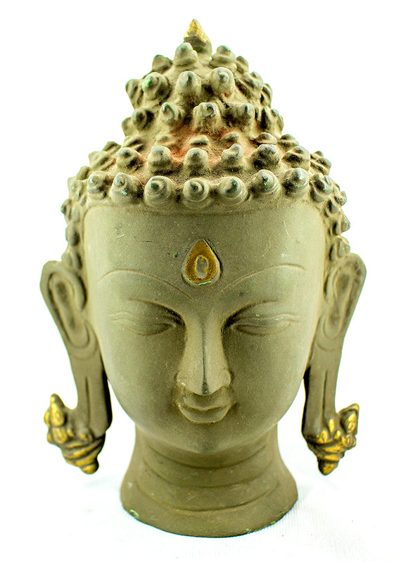 [[Antique gray and gold brass Buddha///Buddha en laiton gris et or antique]]