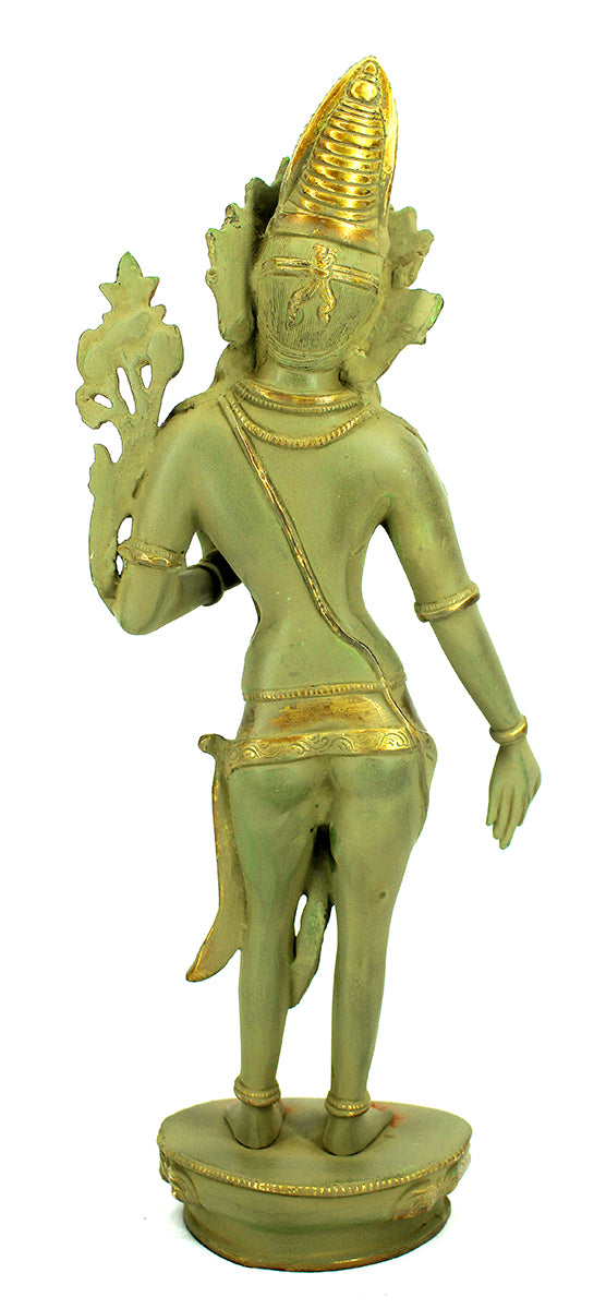 [[Antique green and gold brass Indra statue///Statue de Indra en laiton vert et or antique]]