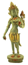 [[Antique green and gold brass Indra statue///Statue de Indra en laiton vert et or antique]]