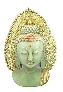  [[Antique green and gold brass Buddha wall mask///Masque mural Buddha en laiton vert et or antique]]