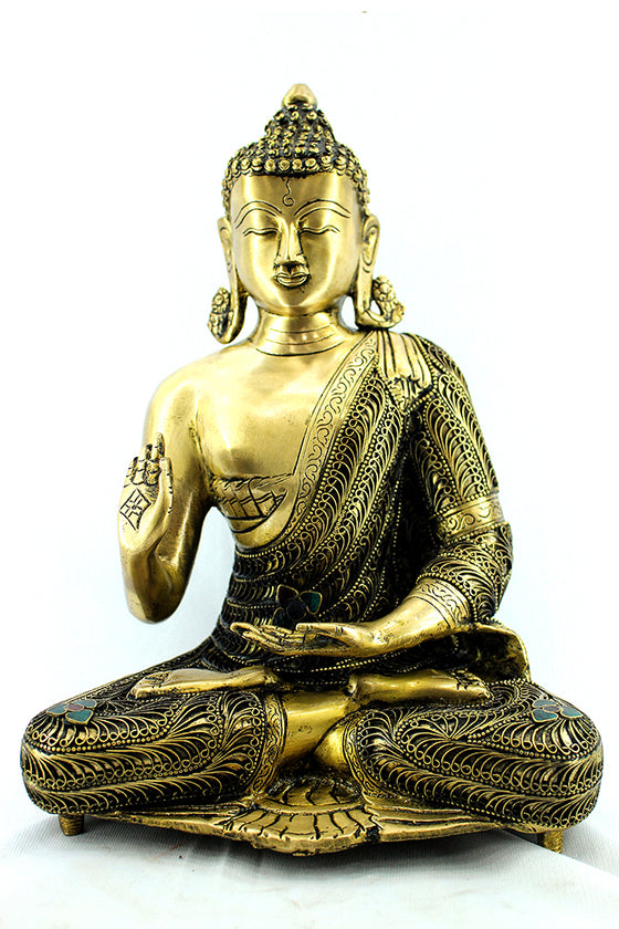 [[Filigran decorated brass Buddha statue///Statue de Buddha en laiton décorée de filigranes]]