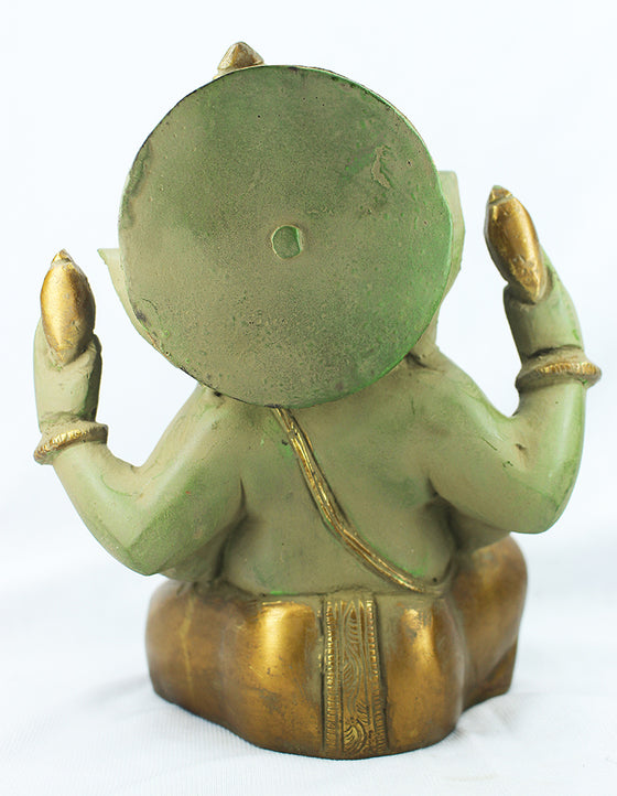 [[Vintage green and gold brass Ganesh statue///Statue de Ganesh en laiton vert et or vintage]]
