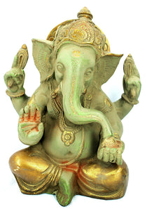  [[Vintage green and gold brass Ganesh statue///Statue de Ganesh en laiton vert et or vintage]]