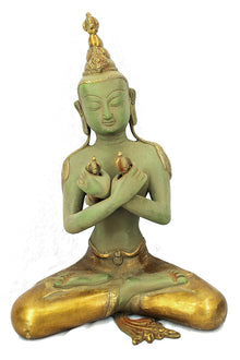  [[Vintage green and gold brass Vajradhara Buddha///Bouddha Vajradhara en laiton vert et doré vintage]]