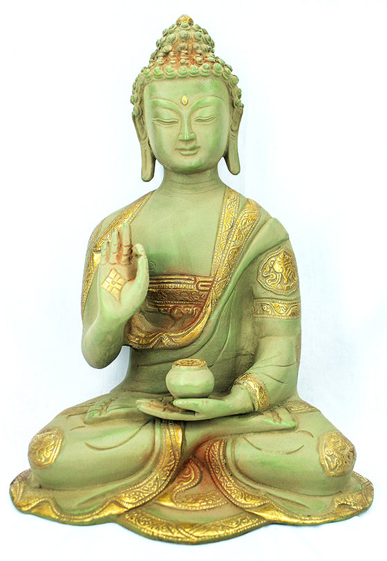 [[Vintage green and gold brass Buddha///Buddha en laiton vert et doré vintage]]