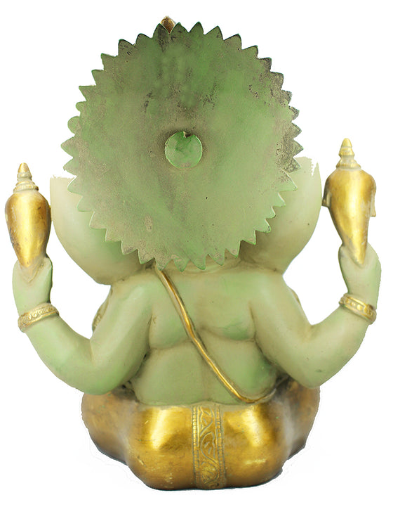 [[Vintage green and gold brass Ganesh statue///Statue de Ganesh en laiton vert et or vintage]]