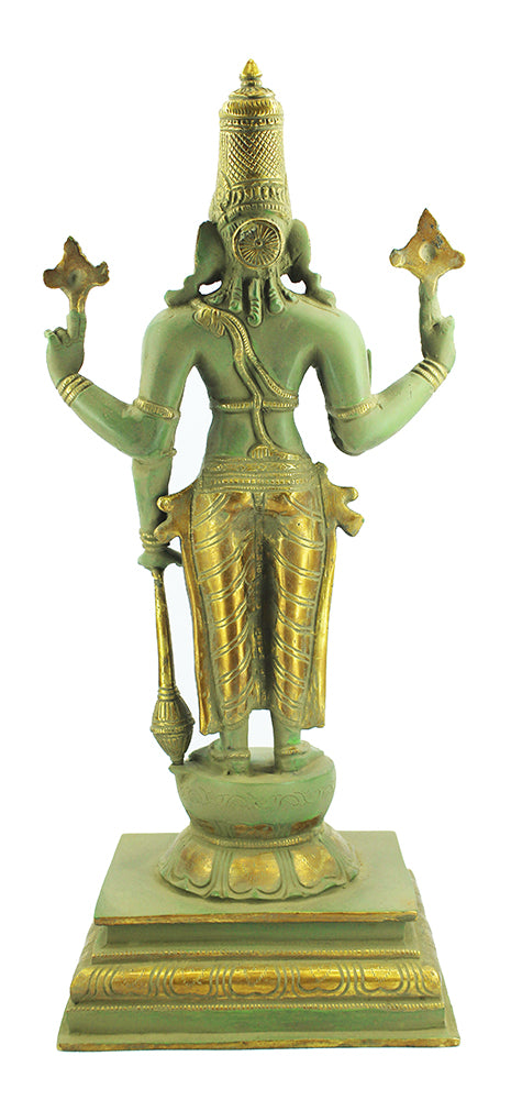 [[Antique green and gold brass Vishnu statue///Statue de Vishnu en laiton vert et or antique]]